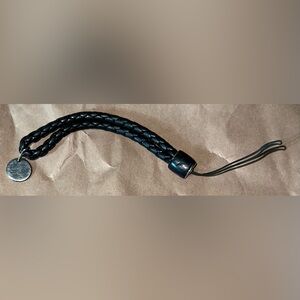 EUC Bottega Veneta braided leather phone strap with silver disc